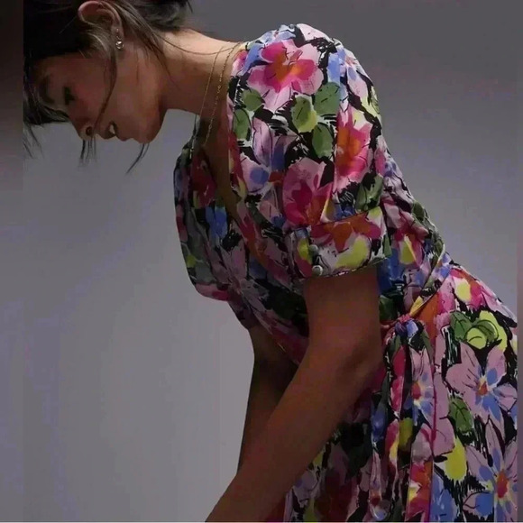 Topshop Print Wrap Midi Dress in Pink Multi Size 2 - Picture 2 of 8